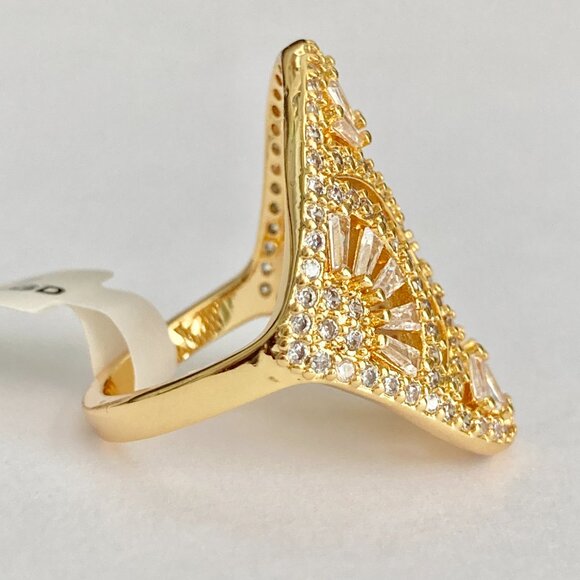 Art Deco Cubic Zirconia Cocktail Ring Yellow Gold Plated Size 7 8 9 Statement - Picture 10 of 15